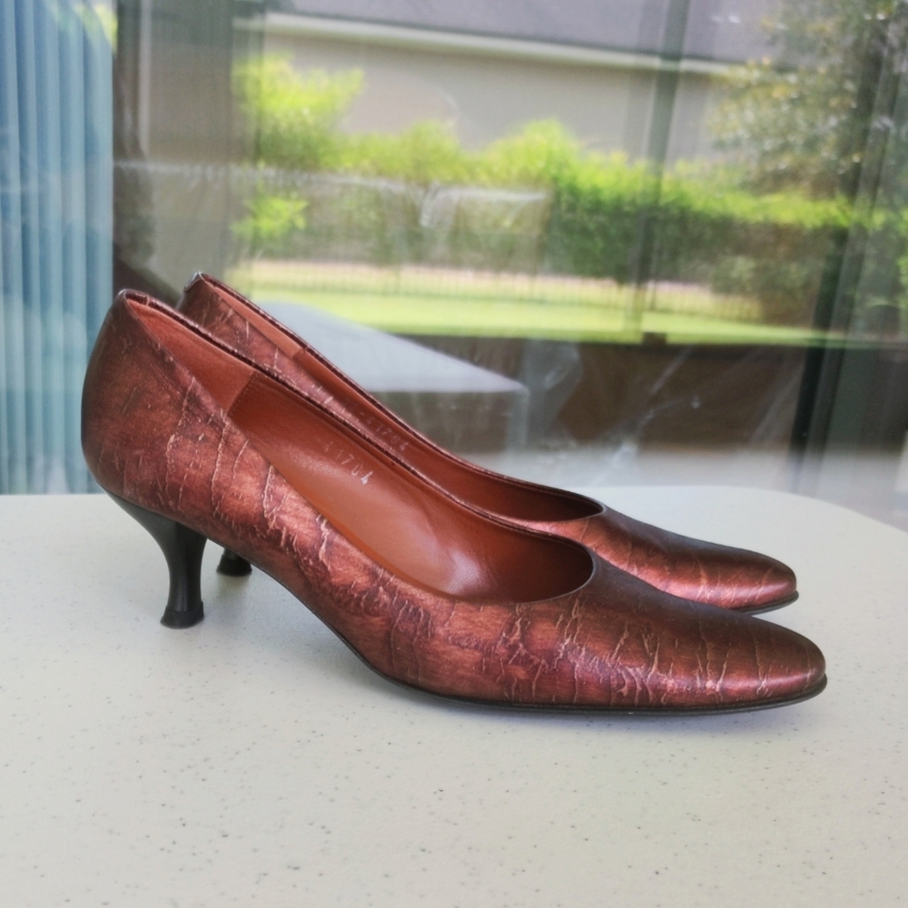 Vintage Dansi Made in Spain Leather Kitten Heels Brown Copper (Size Euro 38)